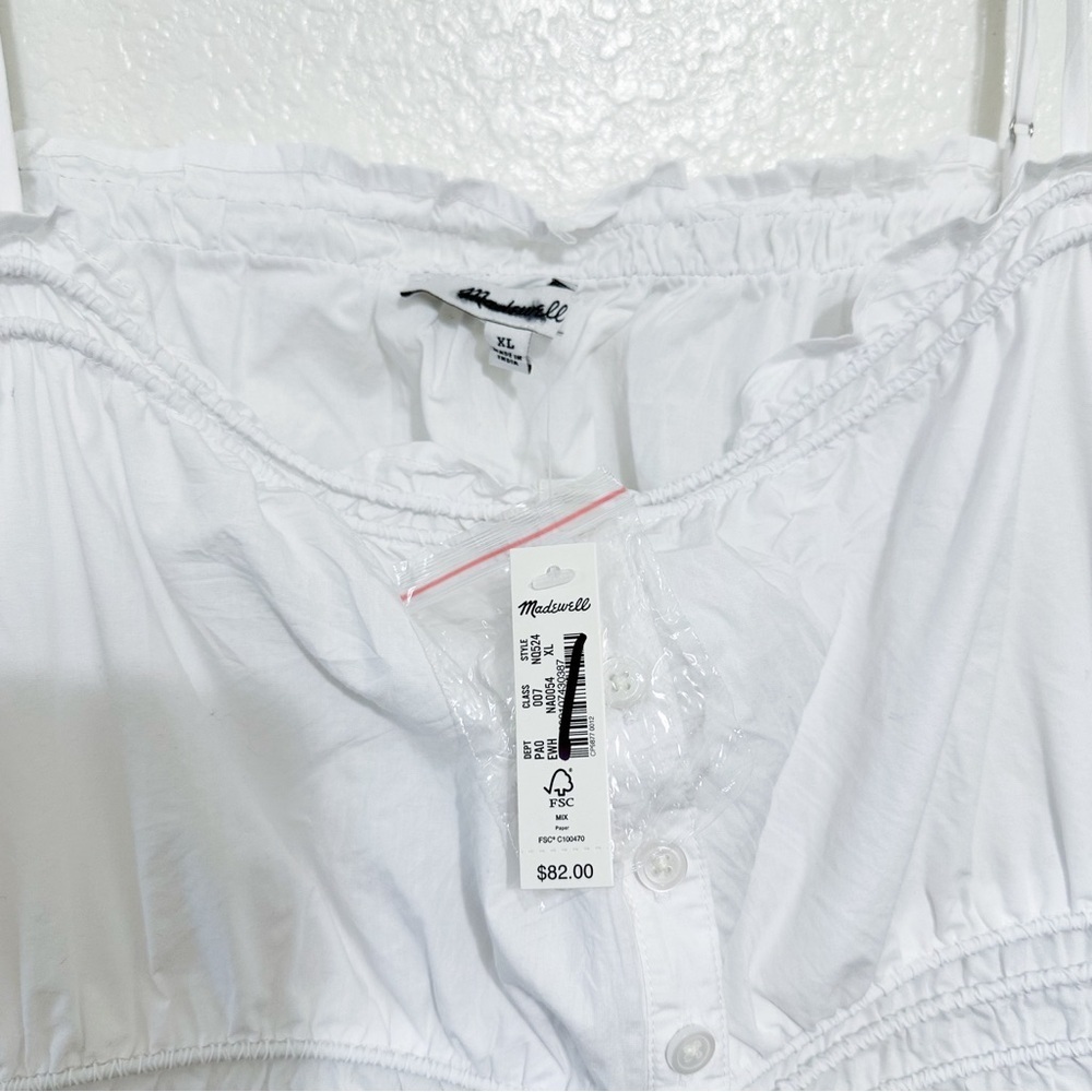 Madewell Smocked Button-Front Top in Poplin XL - Picture 5 of 11